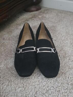 Nine West Black Suede Loafers with Silver Hardware